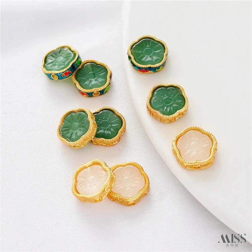 

18K Gold Color Matte Gold Jade Stone Burnt Blue Gold Edge Bead Partition DIY Jewelry Accessories Bracelets Necklaces with Beads