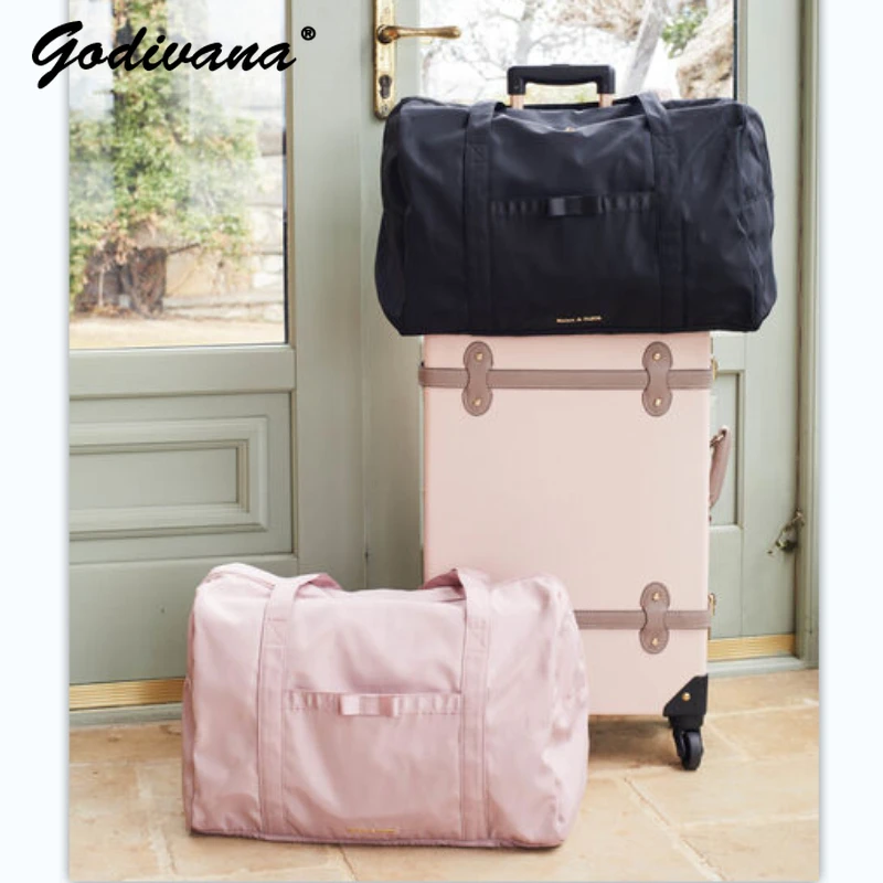 

Japanese Style New Waterproof Travel Luggage Bag Women's Pink Black Large Capacity Handbags Travel Duffles