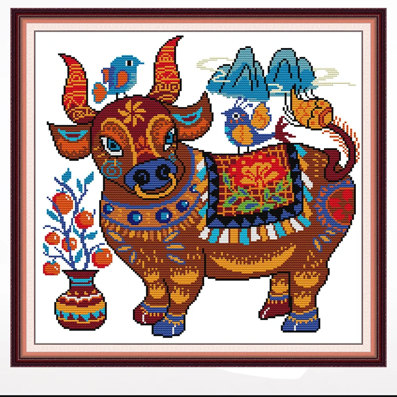 

Cattle cross-stitch living room bedroom painting, 11CT/14CT manual embroidery