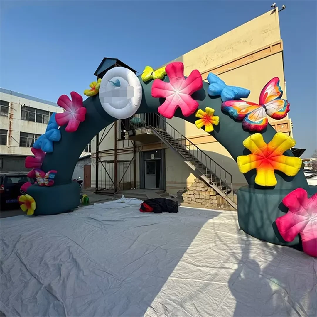

6/8/10 м портативная широкая большая улыбающаяся надувная арка с солнечным цветком, радужная арка для рекламы, ворота для церемонии приветствия