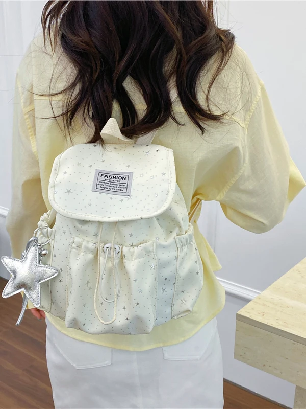 Lightweight Star Print Double Shoulder Bag for Women College Students Commuting Traveling Backpack Soft Handle Spring 2026