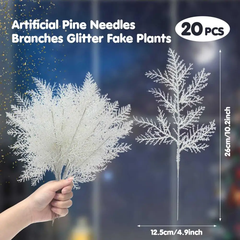 

Artificial Pine Needles Reuable Artificial Pine Plant for Decorations Sparkling Christmas Pine Twig Picks 20 Glittery for Xmas