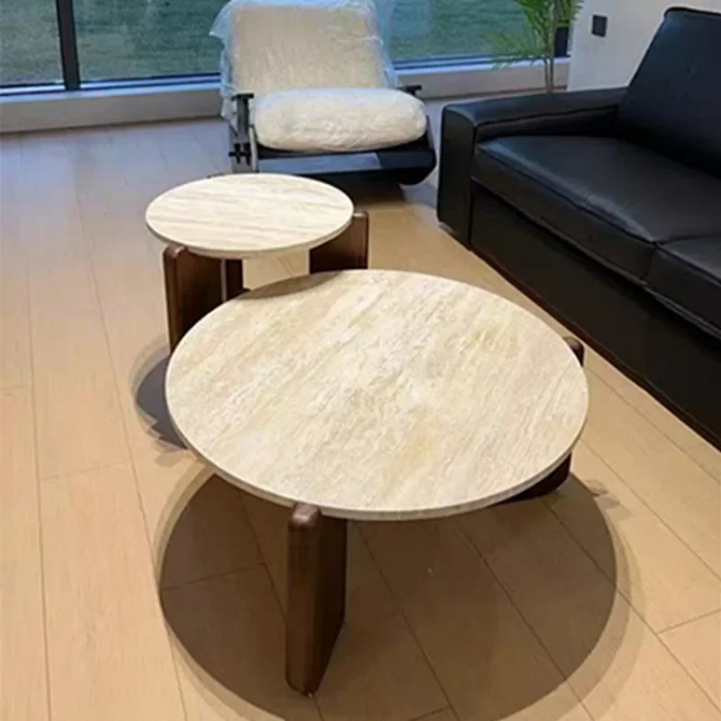 Wabi Sanfeng журнальный столик из травертина из цельного дерева, минималистичный маленький чайный столик для гостиной, бытовой круглый Ян