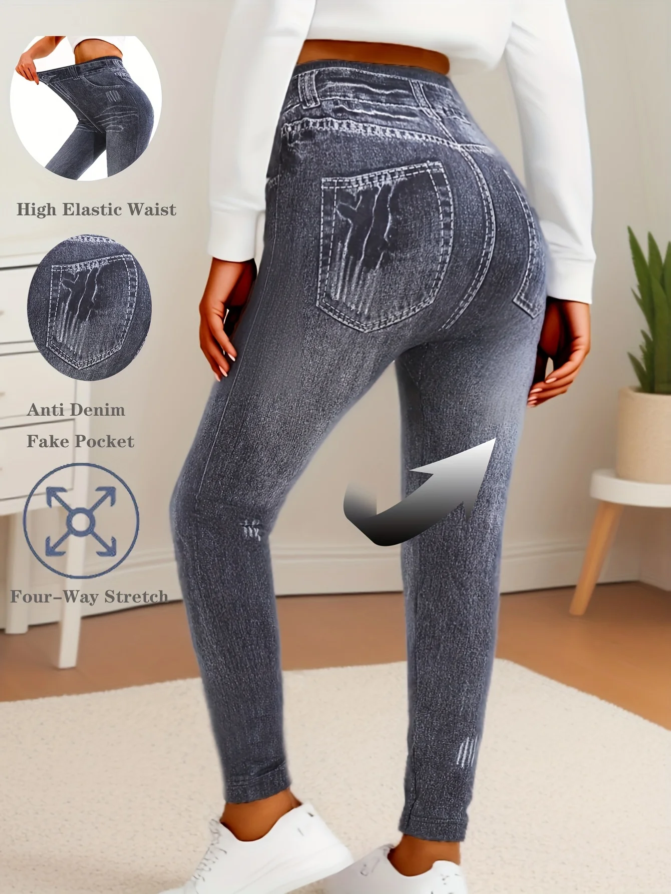 

Женские модные повседневные облегающие леггинсы с имитацией джинсов, женские спортивные штаны-карандаш с имитацией джинсов для фитнеса