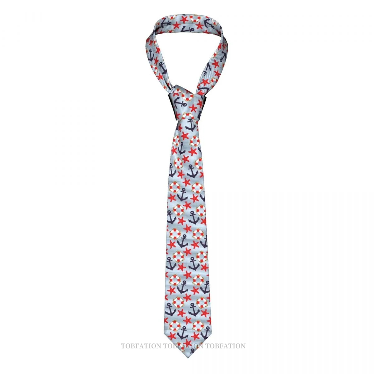 

Red White And Blue Boating Icons Nautical Anchor Classic Men's Printed Polyester 8cm Width Necktie Cosplay Party Accessory