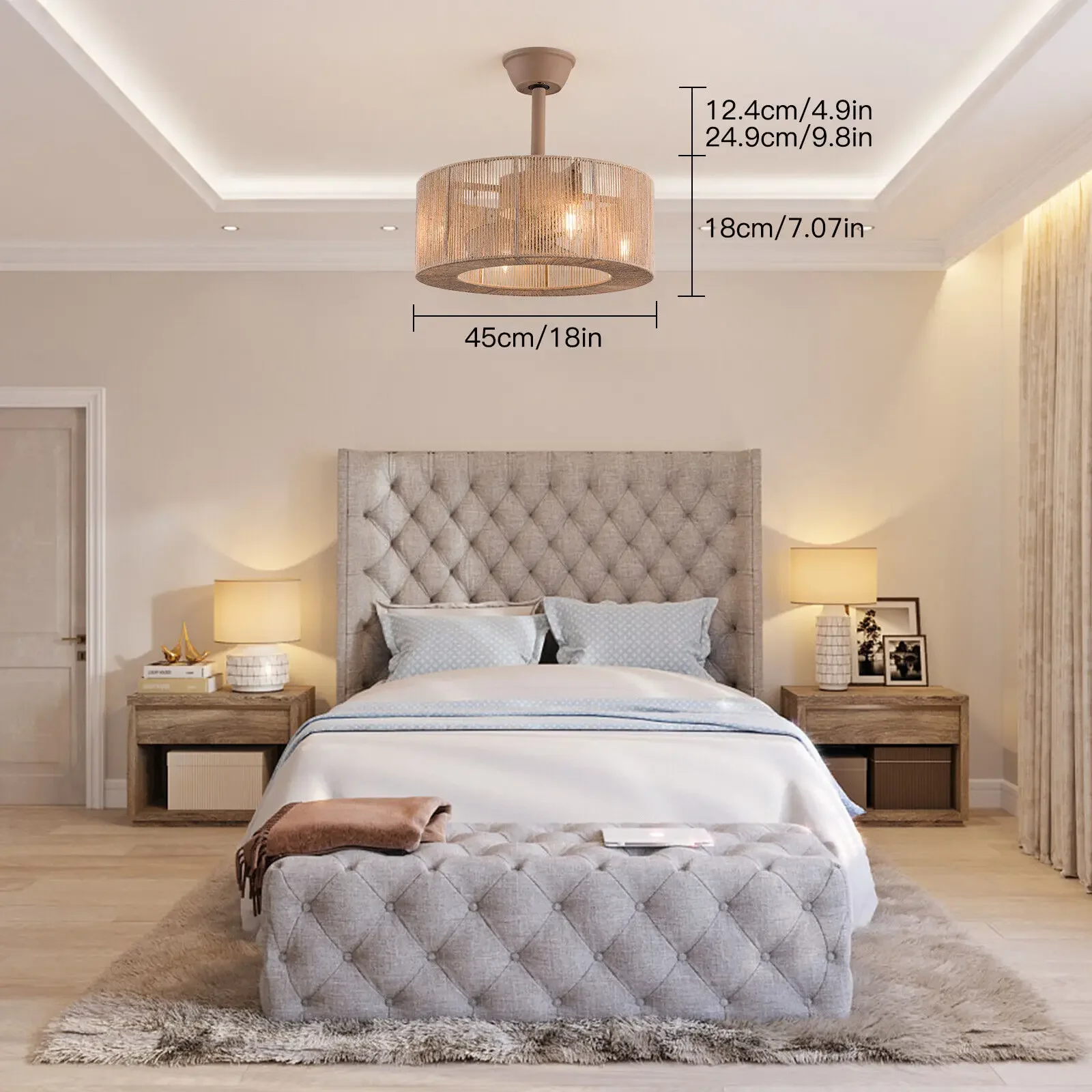 

Remote Control Cage Style Ceiling Fan with Light - Decorative Hanging Chandelier Fan for Home