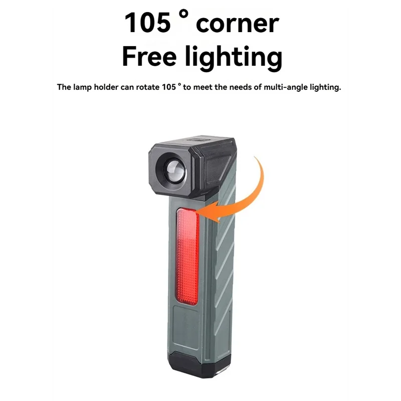 ABLJ COB Lanterna com clipe na tocha portátil para acampamento e trabalho 90 °   Lâmpada angular com aviso de luz vermelha de inspeção de carro magnético