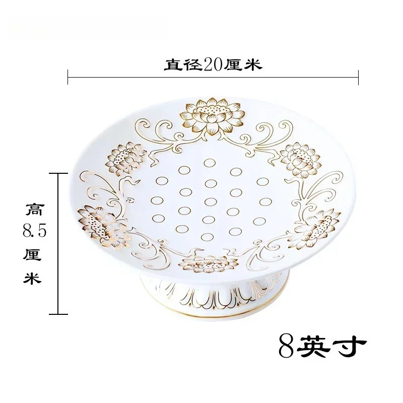 1 ceramic gold-plated lotus plate Guanyin God of Wealth offering Feng Shui ornament and fruit plate on the altar