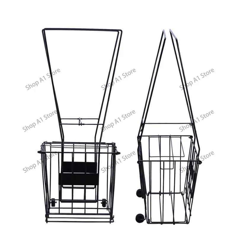 Rolling Tennis Ball Collector Cart with Wheels, Down Press Tennis Ball Picker, Portable Movable Tennis Ball Hopper Basket