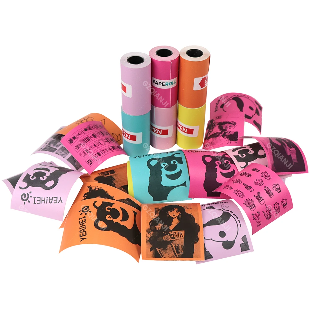 58mm Color Sticker Thermal Paper Roll Suit for 58mm Printers 57*30mm Photo Notes Adhesive Papers 3/6 Rolls Set