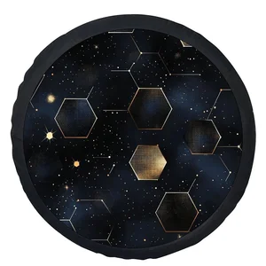 Golden Hexagons Galaxy Tire Cover Polyester Spare Wheel Protector Universal Fit