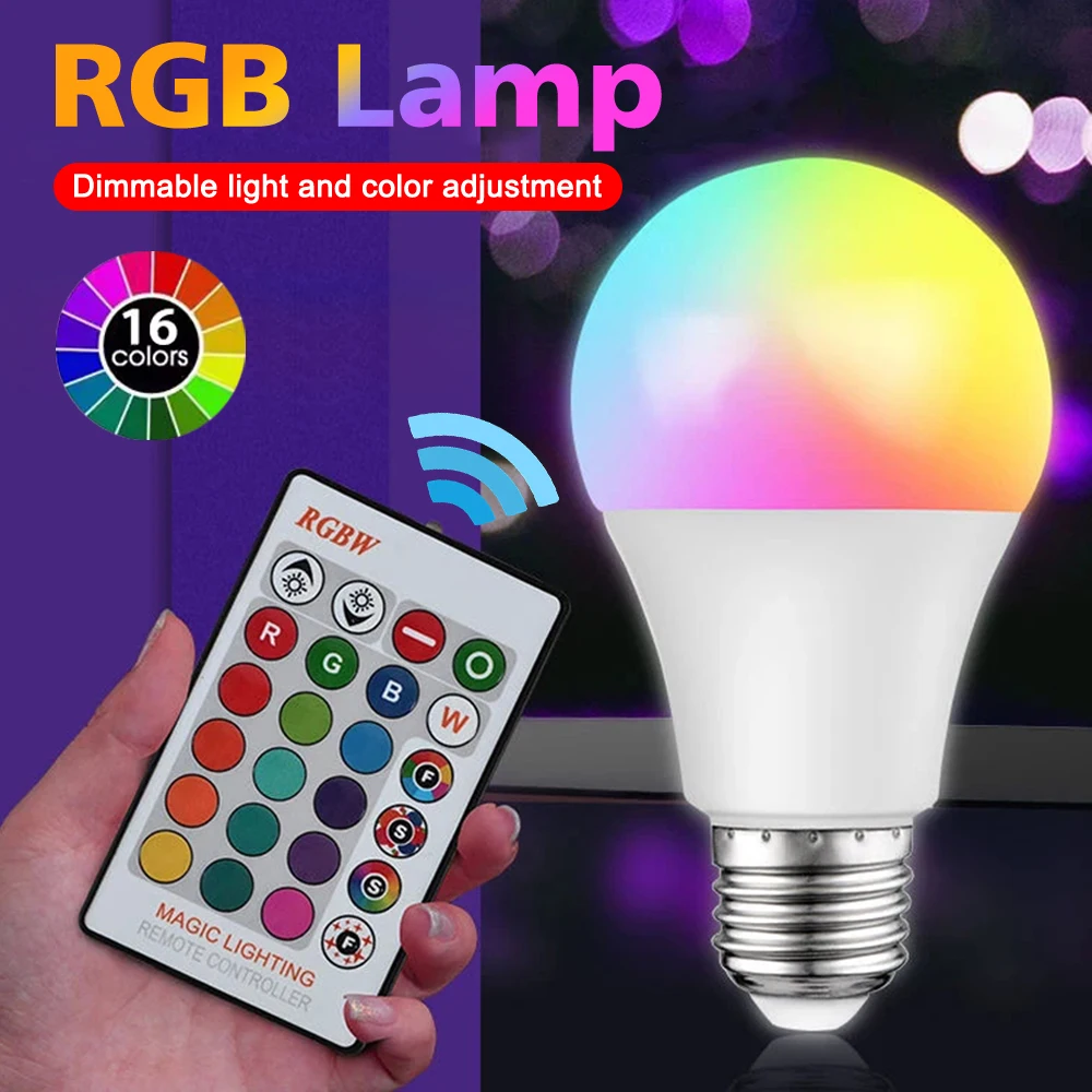 

2PCS E27 Screw RGB Color Light Bulb 220V Remote Control LED Light Bulb 4 Modes Energy Saving Household Replacement Light Source