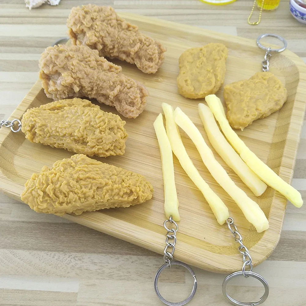 Chicken Nuggets Simulation Keychain French Fries Food Key Chain Chicken Leg Wings Restaurant Ornaments Chef Gift Cook Keyring