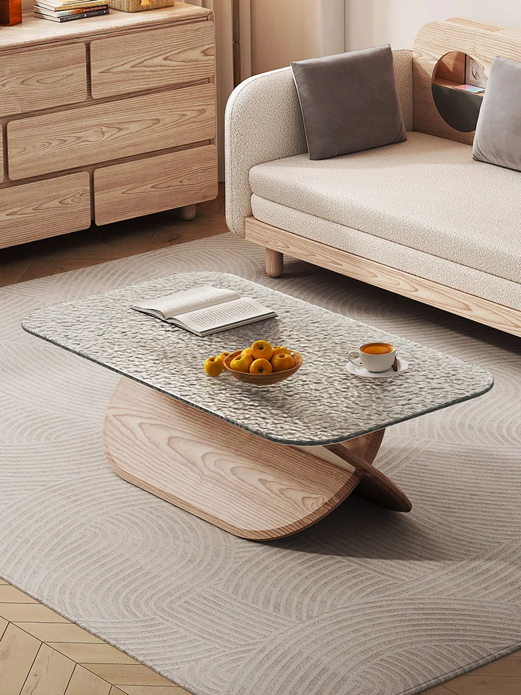 

Living room transparent tempered glass coffee table water corrugated marble modern Italian designer creative rough stone coffee