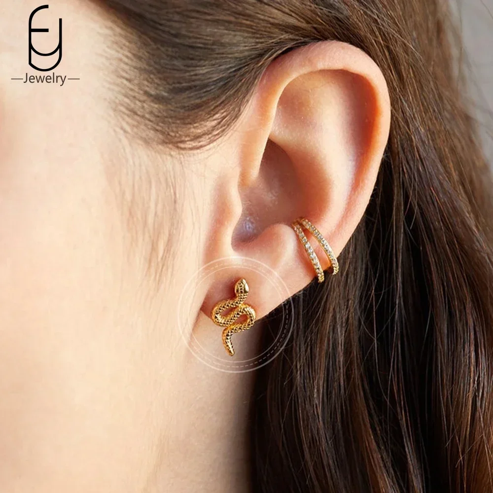 Pendientes de plata de ley 925 para mujer, aretes de serpiente, redondos, dorados, estilo Punk, joyería