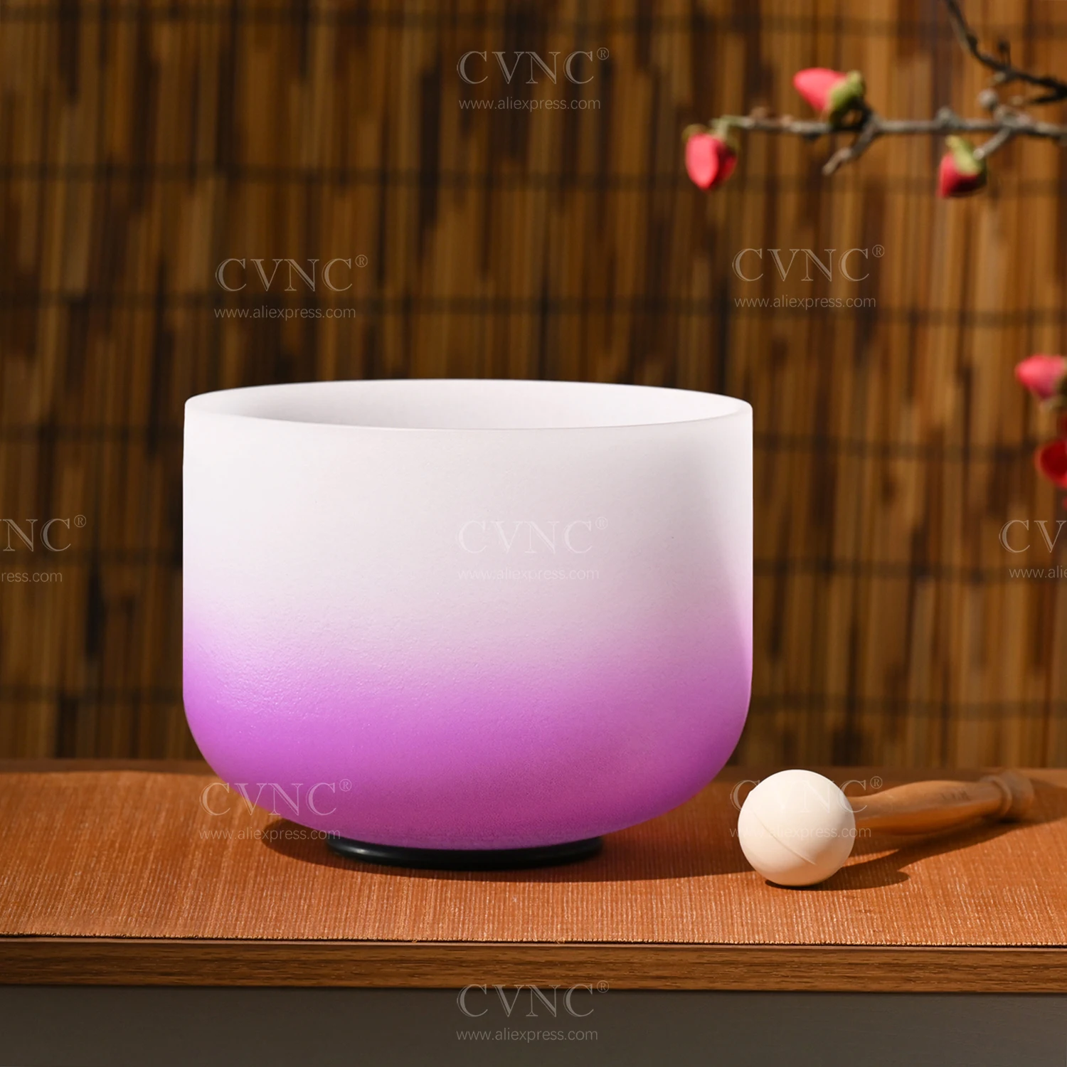 

CVNC 8 Inch B Note Half Color Aria Gradient Design Frosted Quartz Crystal Singing Bowl Crown Chakra for meditation with Mallet