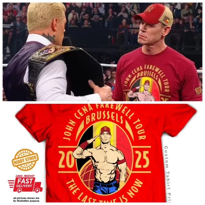 

2025 New Men's Summer John Cena Farewell Brussels Cotton T-Shirt Crew Neck Comfortable Breathable T-Shirt Large Size