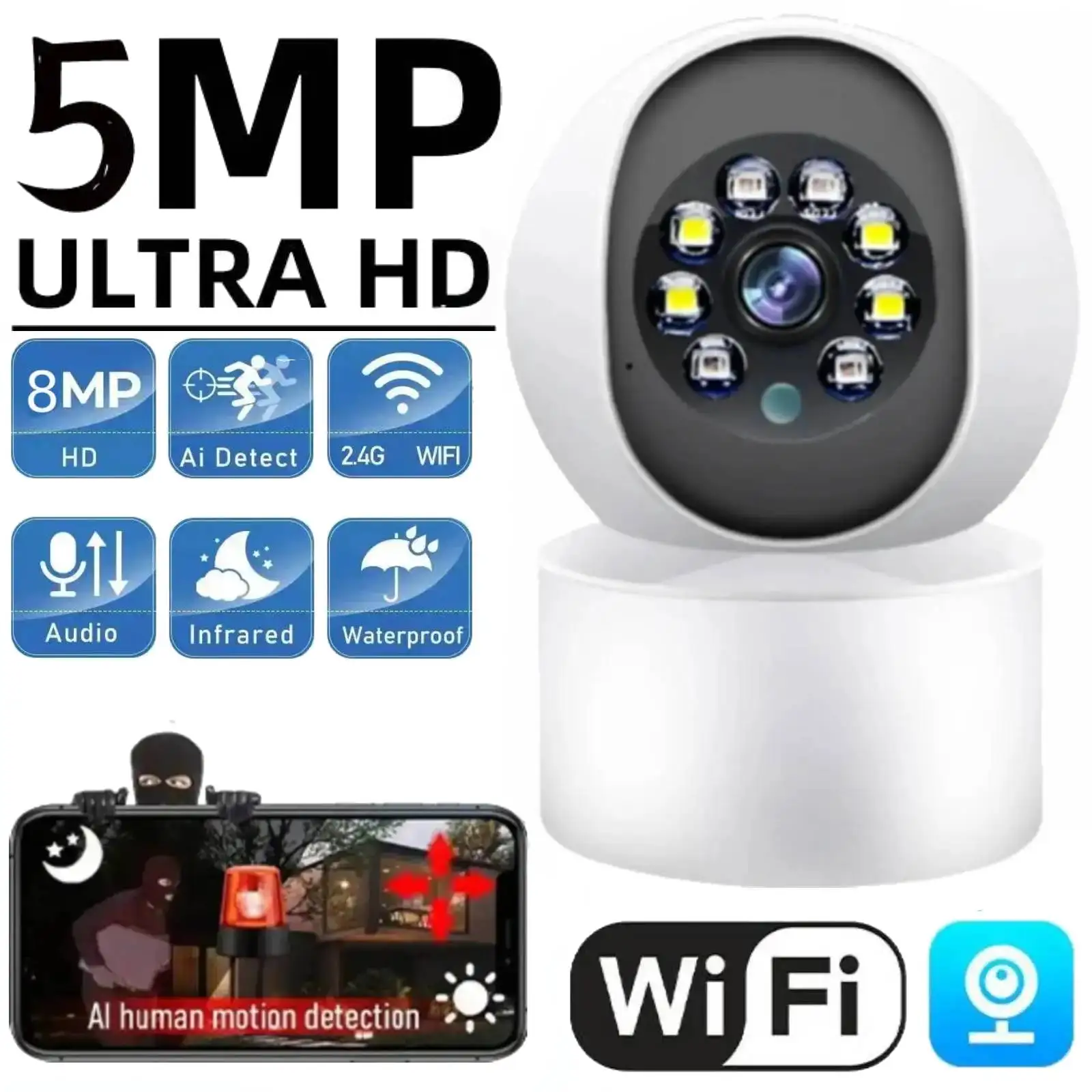 

5MP Wireless Indoor Security Cameras Pan Tilt Surveillance Cameras for Baby Monitors Motion Detection Smart HD WiFi IP Camera