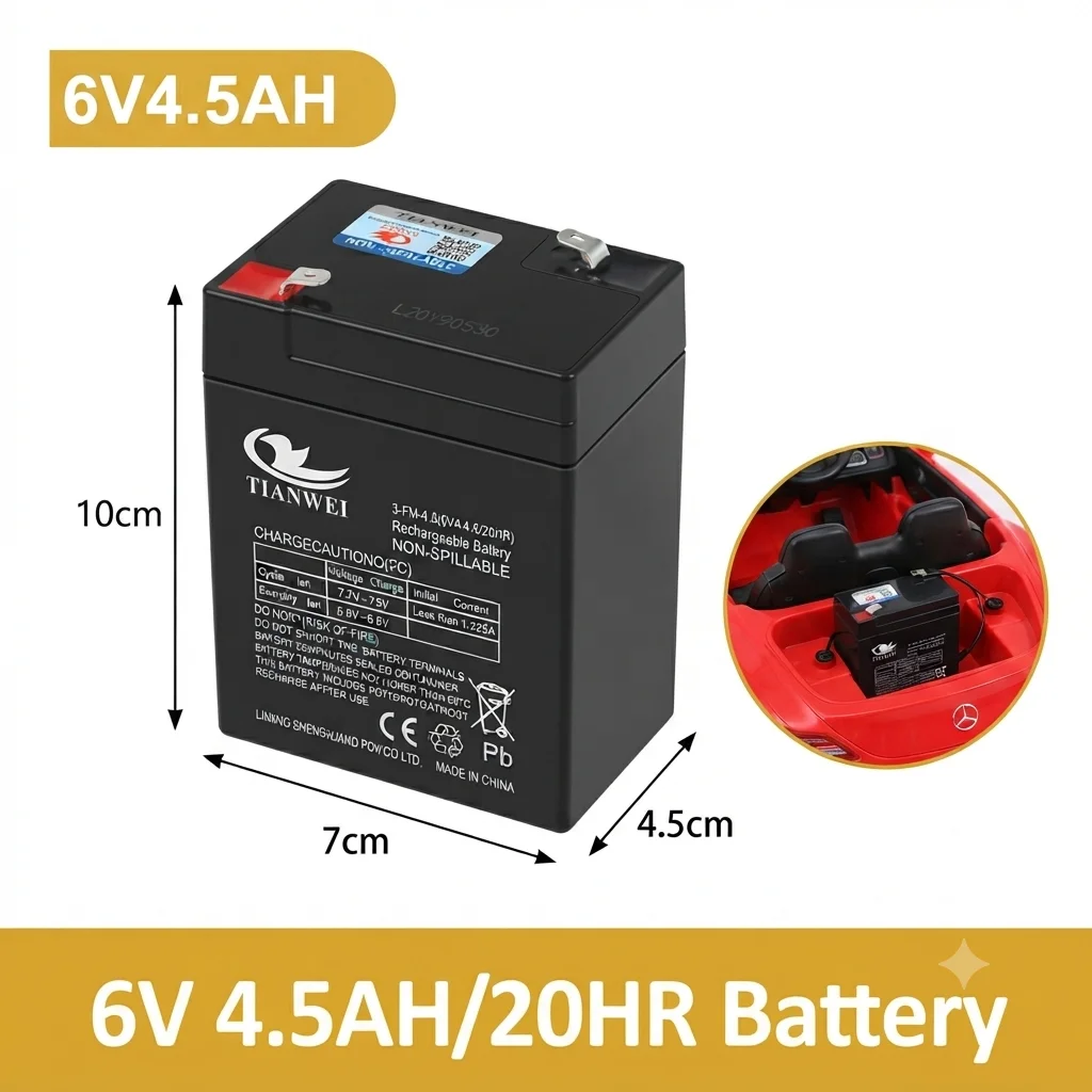 Batterie au plomb-acide 6V4.5AH pour voiture électrique pour enfants, batterie rechargeable pour voiture enfant