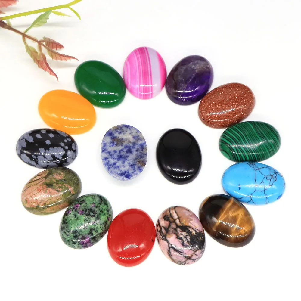 22x30mm Oval Flat Back Cabochon Beads Natural Agate Jade Healing Crystals Stones DIY Jewelry Earring Pendant Necklace Accessorie