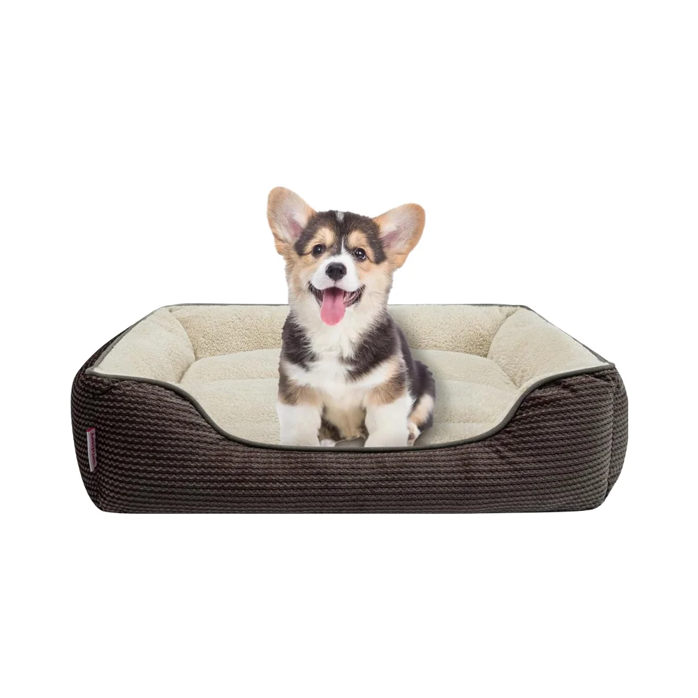 

20-Inch Khaki Sherpa Pet Bed for Large Dogs Cats Eco-Friendly Indoor Rectangle Puppy/Cat Bed Easy-to-Wash Removable