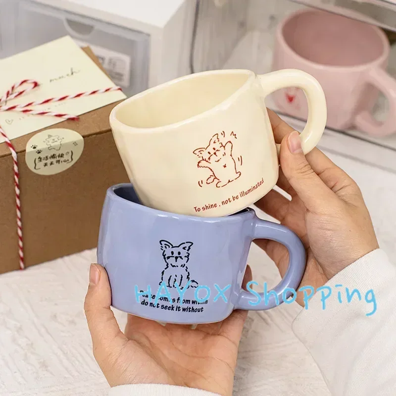 Handcrafted Irregular Ceramic Mug,personalized Couple Water Cup Animal Patterns Office and Home Carrying Gift Cups Coffee Mugs