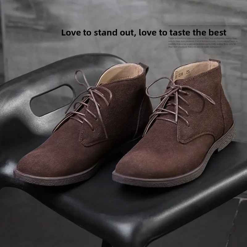 

British Style Desert Boots Men's Mid-Calf Grain Leather Boots Fashion Business Short Boots High-Top Shoes for Men