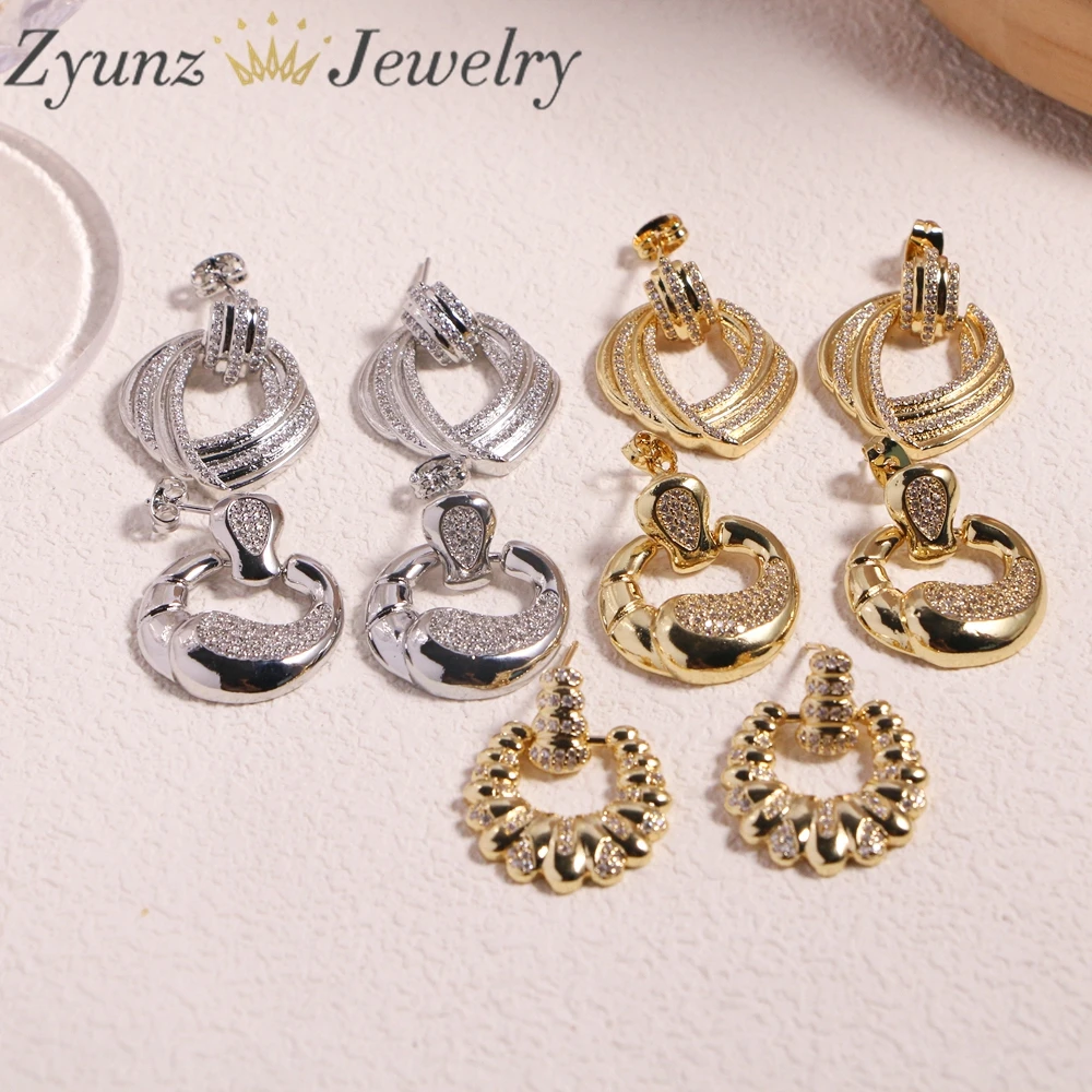 5 Pairs, Gold-Color Drop Earrings Set Zircon Dangle Earrings Vintage Circle Geometric Twist for Women Girls Trendy Jewelry Gifts