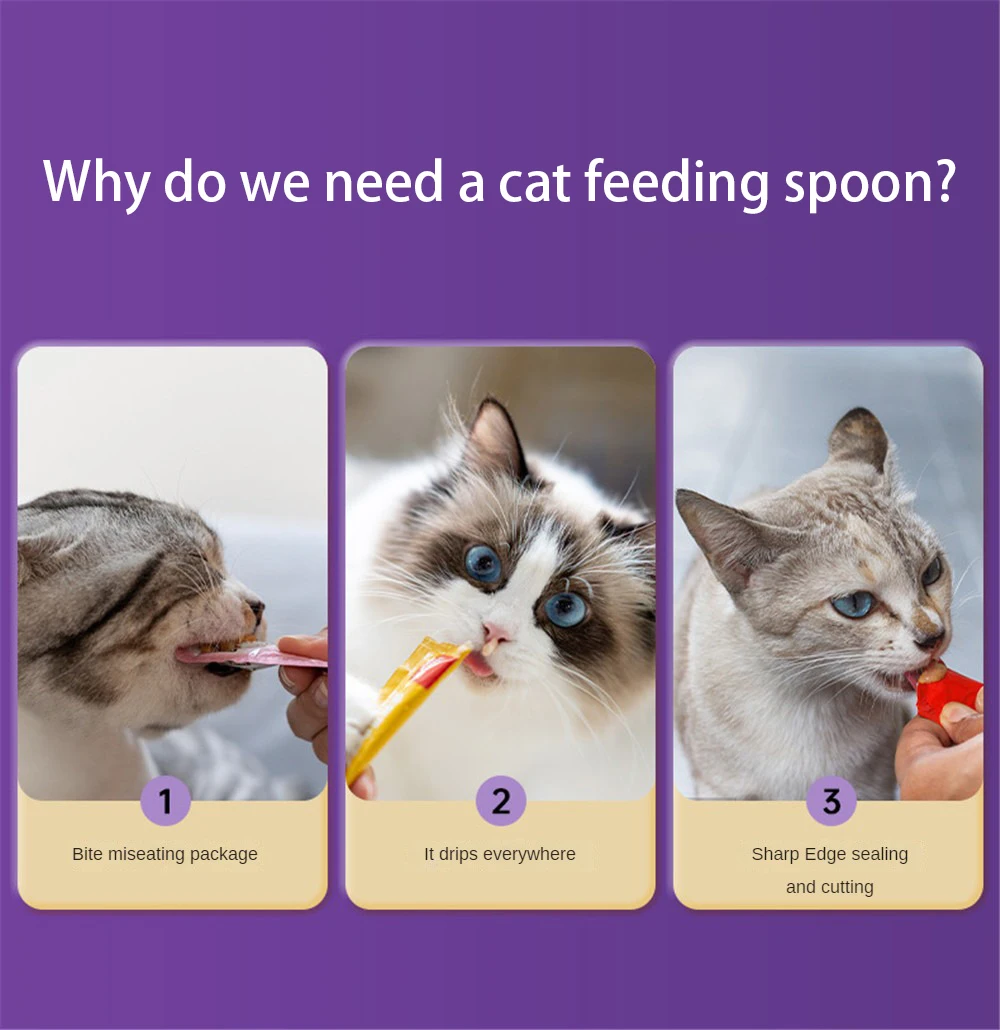 Cat Food Strip Squeezer Spoon Long Handle Cat Strip Feeder Meat Mud Cat Stripe Squeezer For Pet Cat's Snack Feeding Supplies