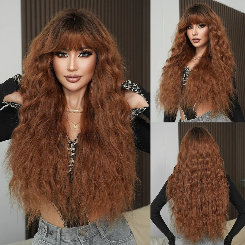 

Caramel Red-Brown Wig for Women, , European and American Style, Wavy Long Curly Hair, Fashionable Hot Girl Full Head Wi