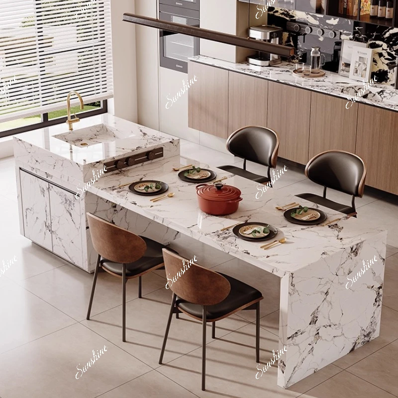 

Slate telescopic island, dining table, integrated home kitchen, high-end multi-functional guide table