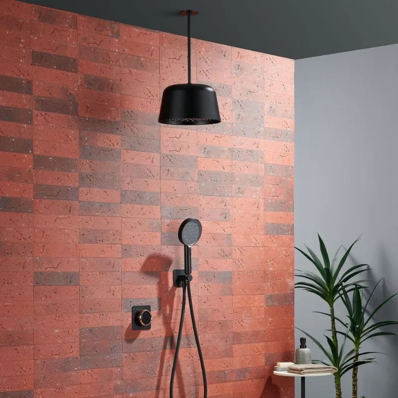 Vintage Minimalist Wall Mounted Shower Set with Ceiling Light Hotel Bathroom Fixture