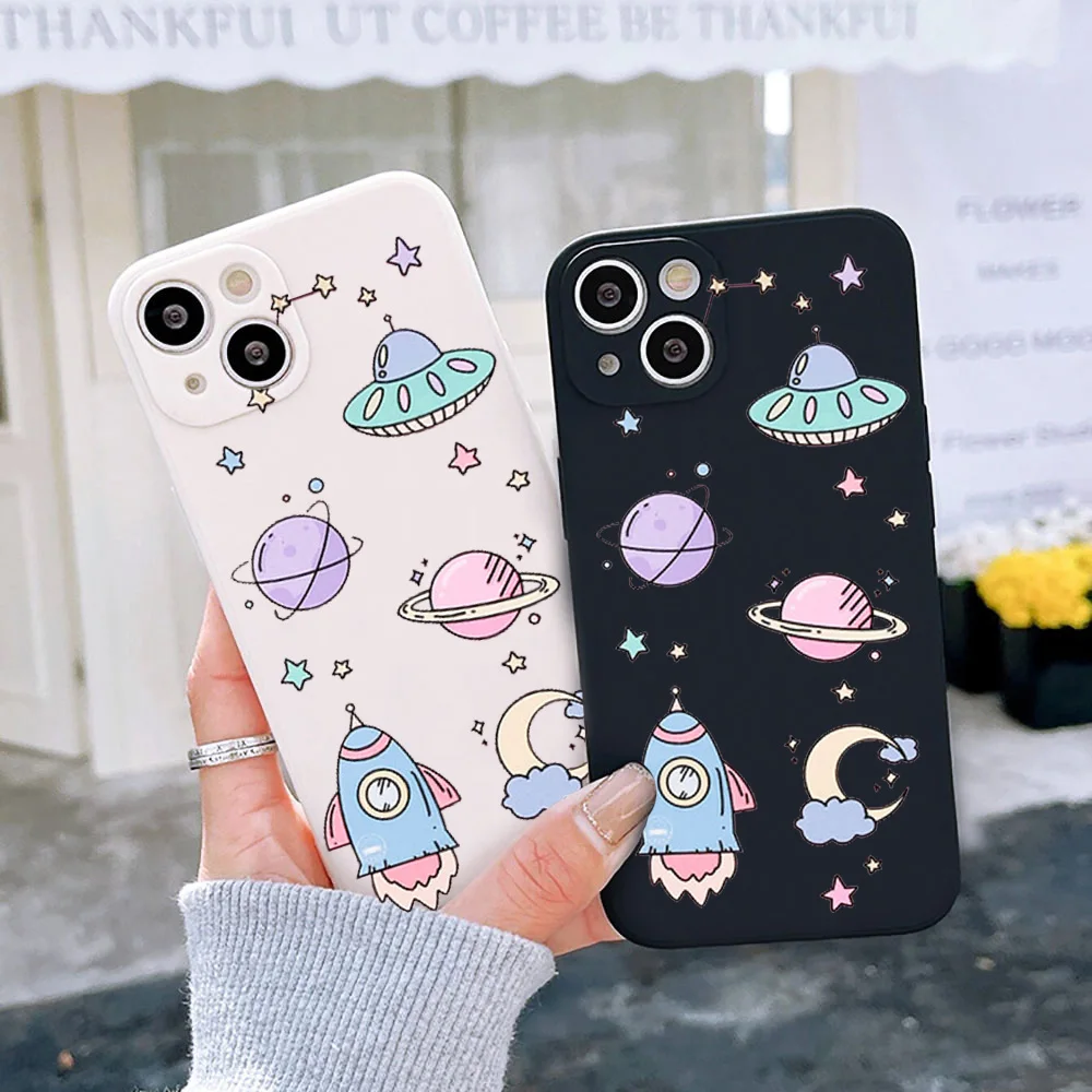 

Cute Saturn UFO Soft Matte Phone Case for iPhone 14 13 12 11 Pro Max Mini SE X XS MAX XR 7 8 Plus Colorful Silicone Cover Fundas