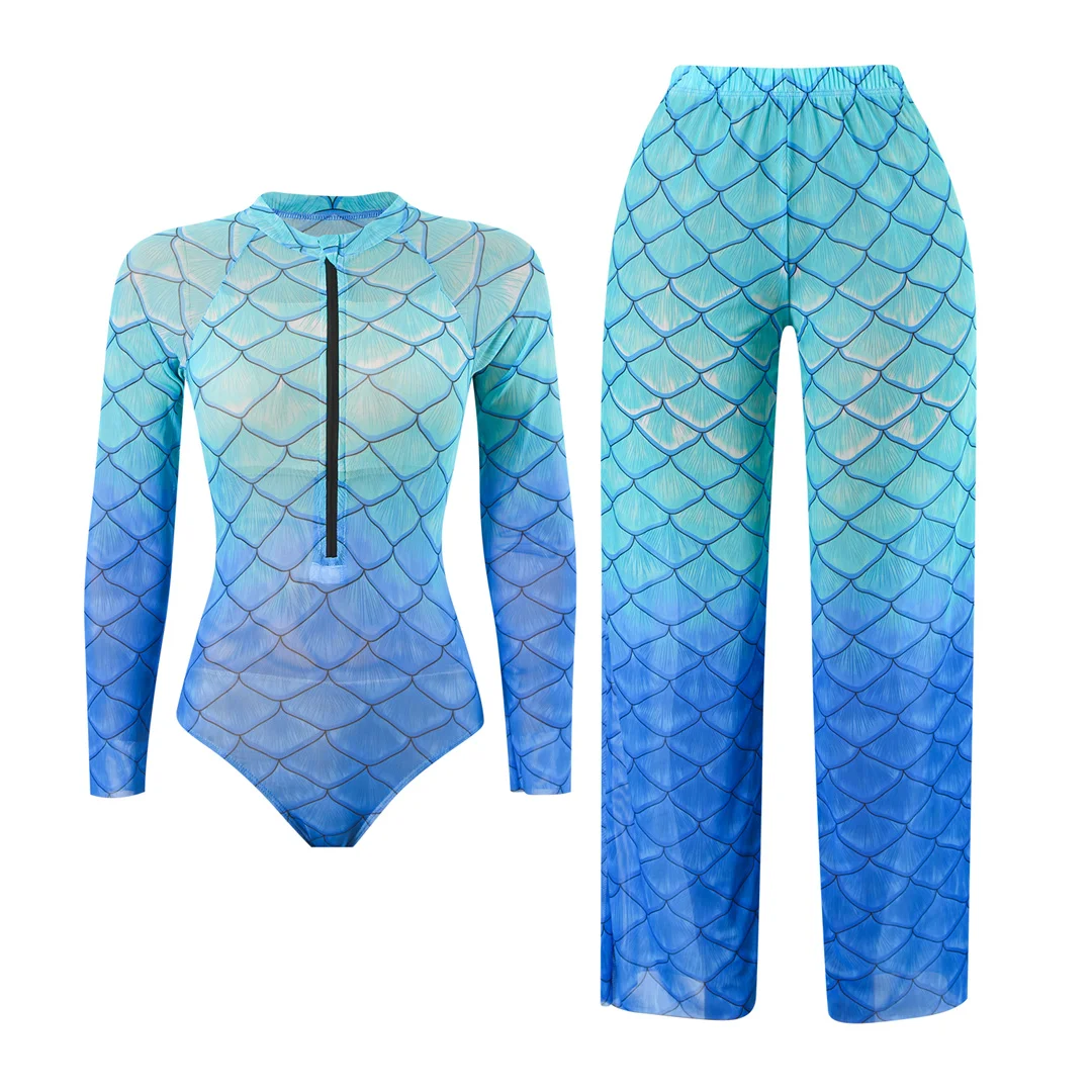 S - XXL Neu mit Hose, langärmelig, mit Reißverschluss, bedruckt, einteiliger Badeanzug, Damen-Badebekleidung, gepolsterter Badeanzug, Badeanzug, Schwimmanzug V7337 – Detail 12