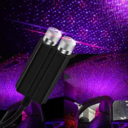 Lâmpada LED ajustável USB Star Projection, Decoração interior do teto do carro, projetor do telhado, luz noturna, luz decorativa, casamento, 2 cabeças