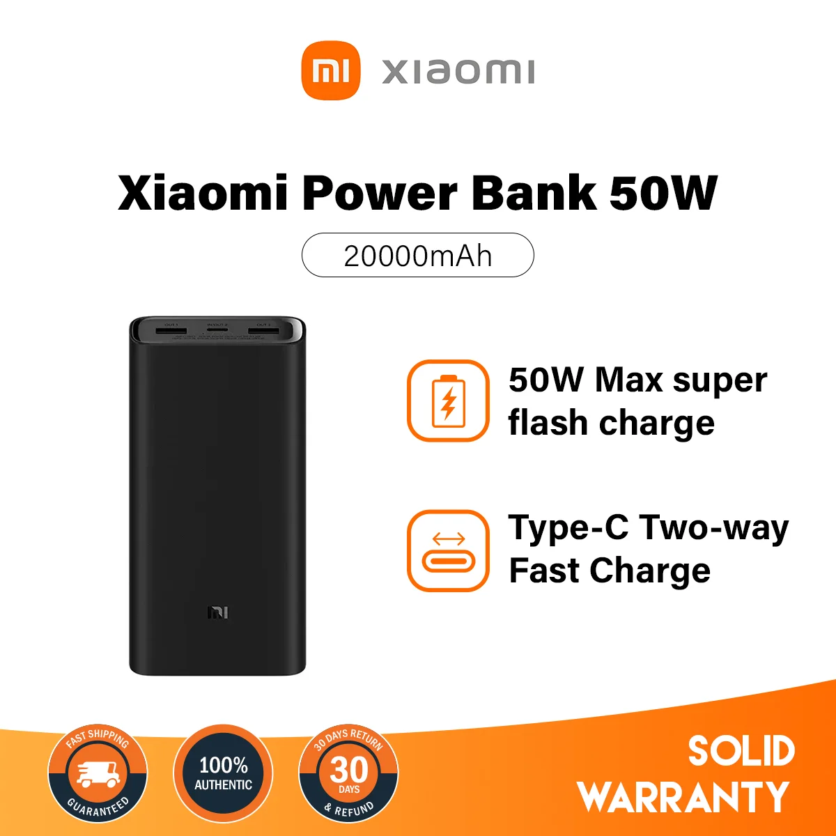 Xiaomi PowerBank 3 20000mAh 50W PB200SZM USB Type C Fast CHARGING รุ่นแบบพกพา 20000 mAh ภายนอกแบตเตอรี่ Powerbank