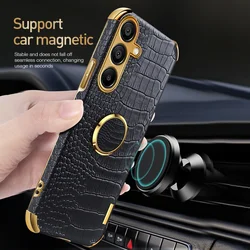 Plating Crocodile Texture Phone Case For Samsung Galaxy A55 A35 A25 A15 A05 A73 A72 A54 A53 A52 4G 5G Magnetic Finger Ring Cover
