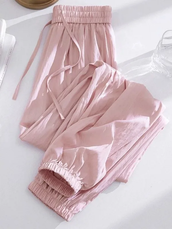 

plus Size Women's Ice Silk Wide Leg Pants High Waist Light Thin Harem Pants Summer Fashion Korean Style Loose Fit Trousers