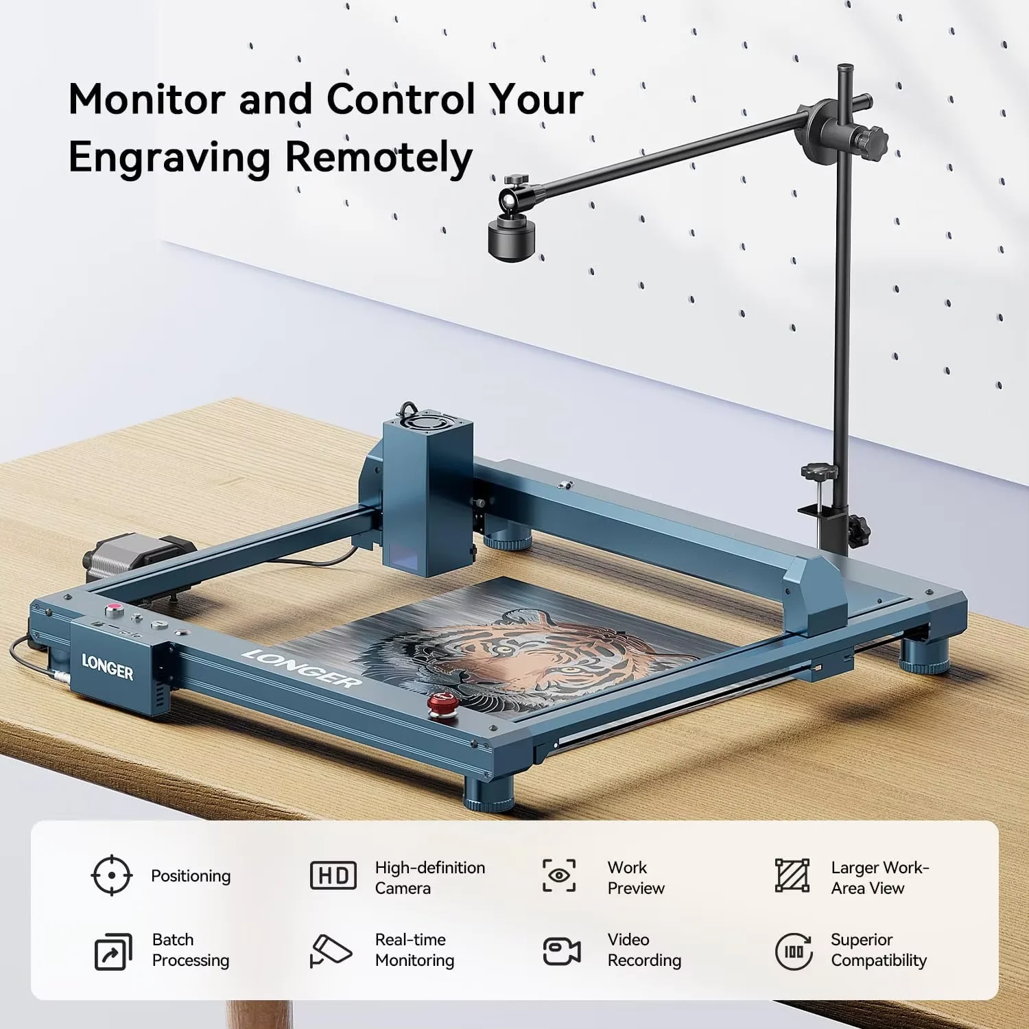 LONGER B1 gecertificeerde 30W Max 6-Core Diode Lasergraveer- en snijmachine, 36W uitgangsvermogen, tot 36000mm/min hoge graveersnelheid, 450x440mm breed graveergebied, desktop lasermarker voor hobby
