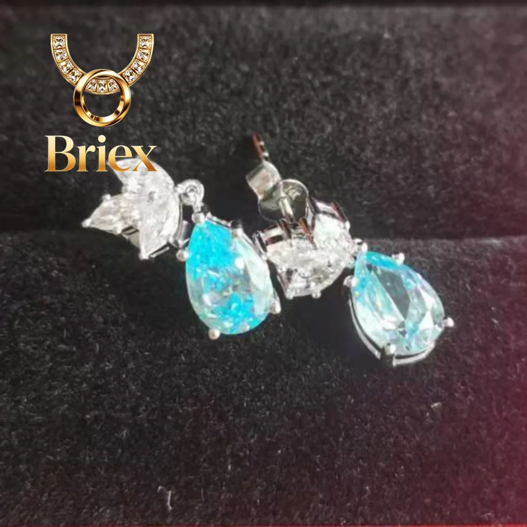 

Briex Jewelry AU585 14K White Gold 1.5Ct each Water Drop Lab-grown Blue Diamond Drop Earrings Romantic Jewelry for Her E056