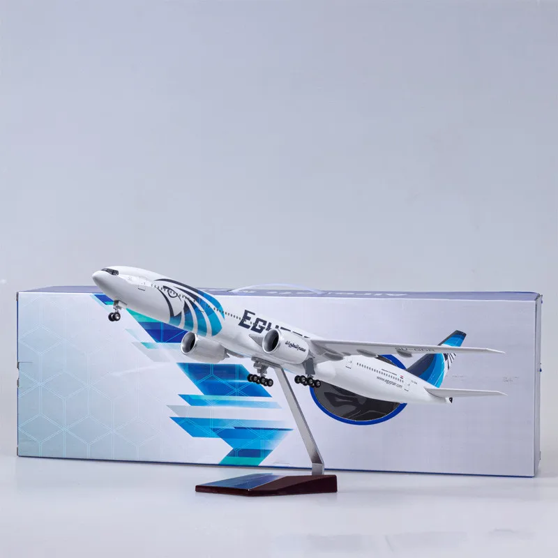 

1:157 Scale 47CM Model Egypt Airline Boeing B777 Diecast Resin Airplane Airbus With Light And Wheel Toy Plane Collection Display