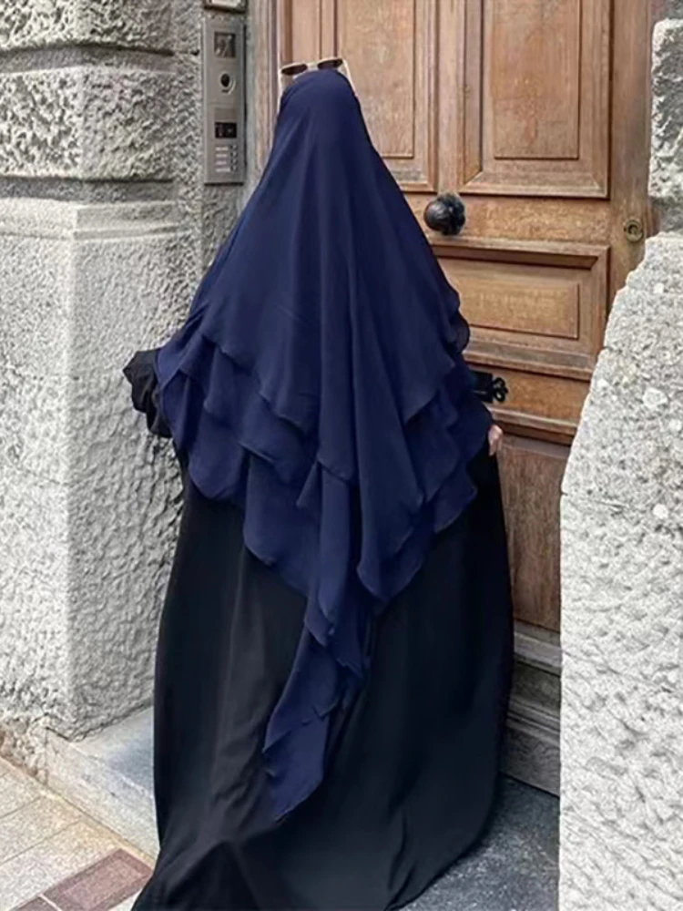 3 Layers Chiffon Long Khimar Women Muslim Hijab Prayer  Eid Hijabs Headscarf Shawl Veil Long Three-Layer Djellaba Niqab