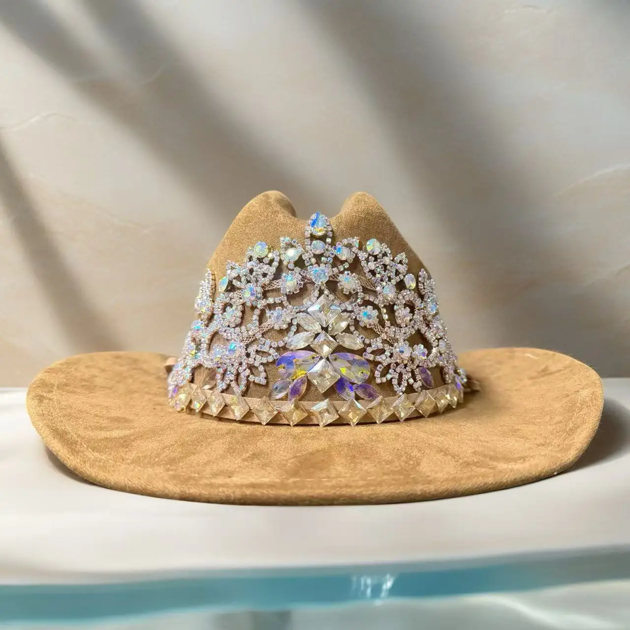 홍루안 글리터 코스튬 모자 성인용 & 카우보이 모자 여성용 라인스톤, 카우보이 코스프레 여성 액세서리 & 카우걸 캡