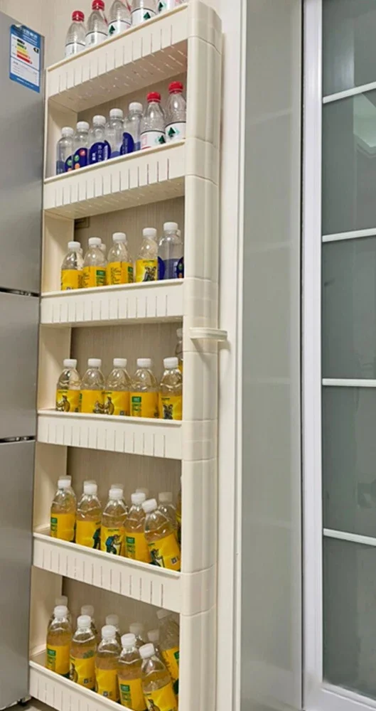 Behind the door, multi-layer shelves, household shelves, kitchen ultra-narrow side shelf for laundry detergent storage