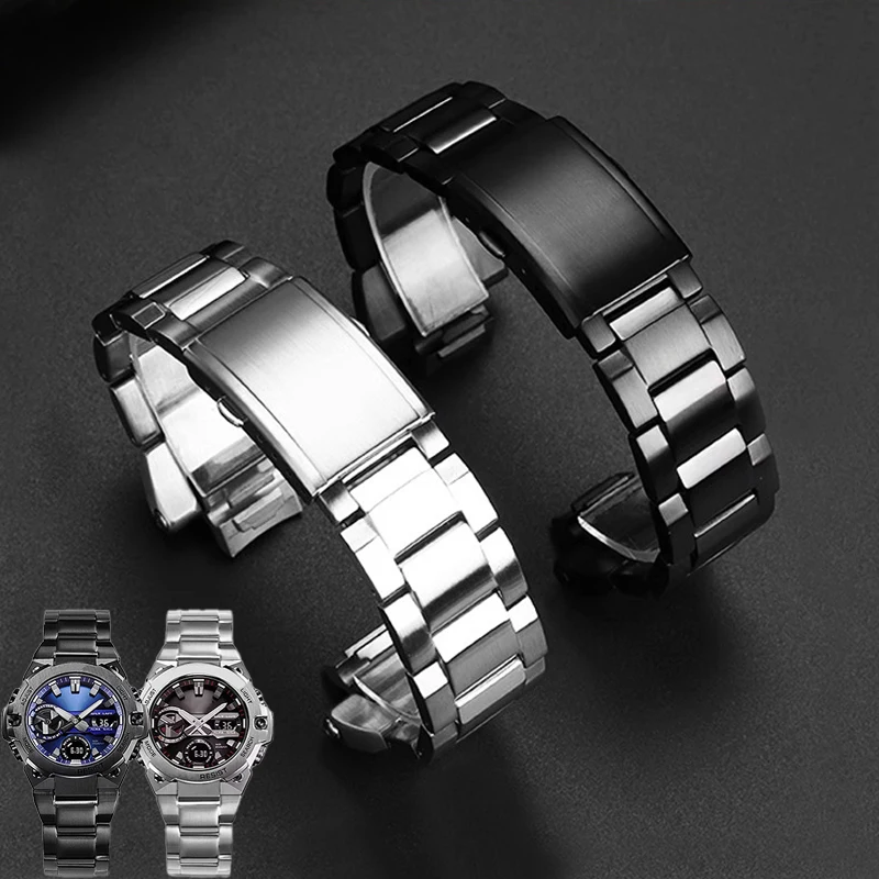 Refined Steel Quality Watchband Fit CASIO GST-B400 Prospex Watch Strap Stainless Steel Business Wristband Replacement Bracelet