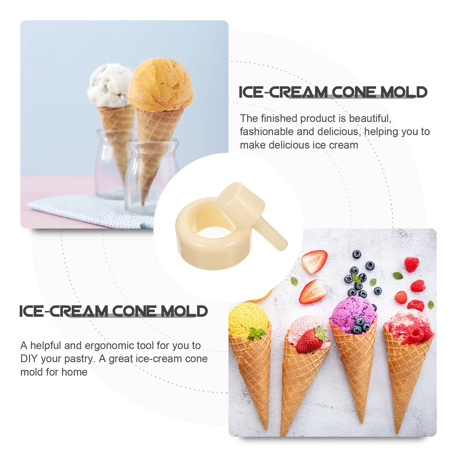 

1 Set Ice Cream Cone Mold Diy Tool Ergonomic Handle Smooth Edges Plastic For Homemade Ice Cream Dessert Supplies Kitchen
