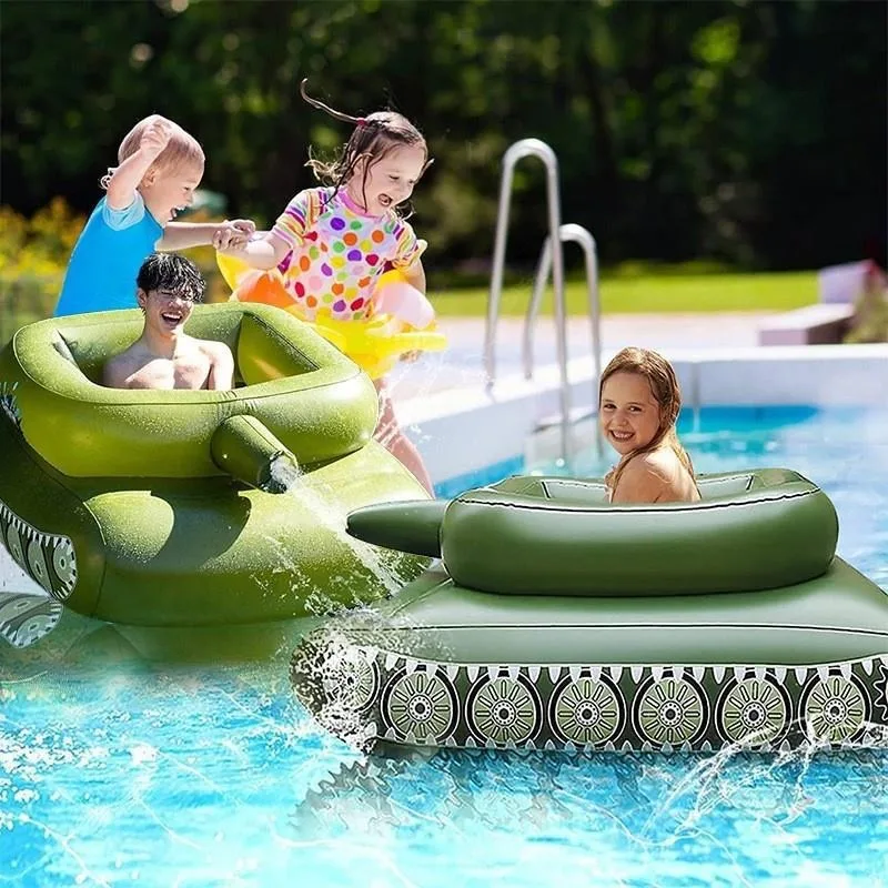 Inflatable tank swimming ring water spray - Pool hovercraft floating bed
