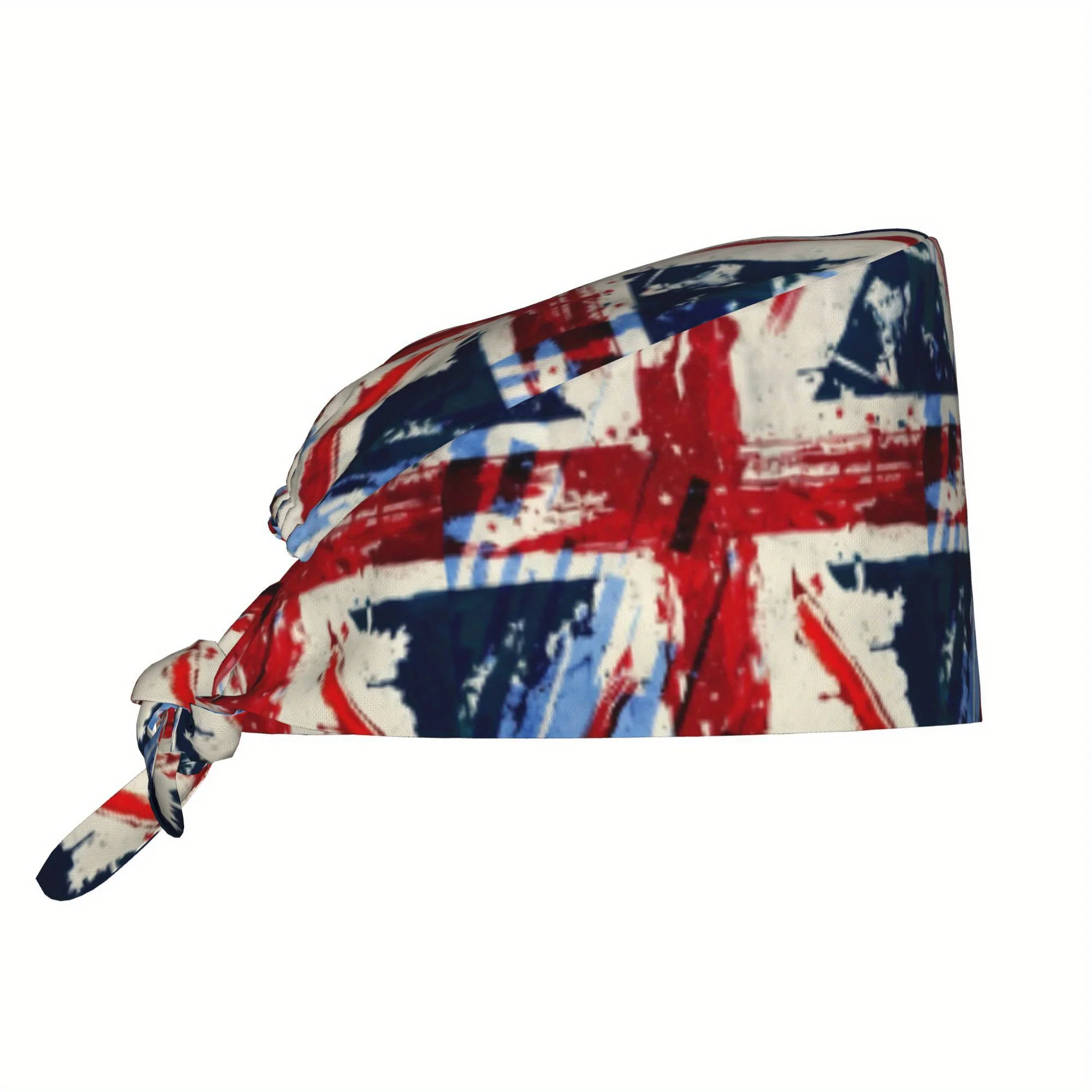 1pc England Unisex Fashionable Printed Work Cap Lightweight Adjustable Skull Cap with Tie-Back for Nurses Dustproof Chef