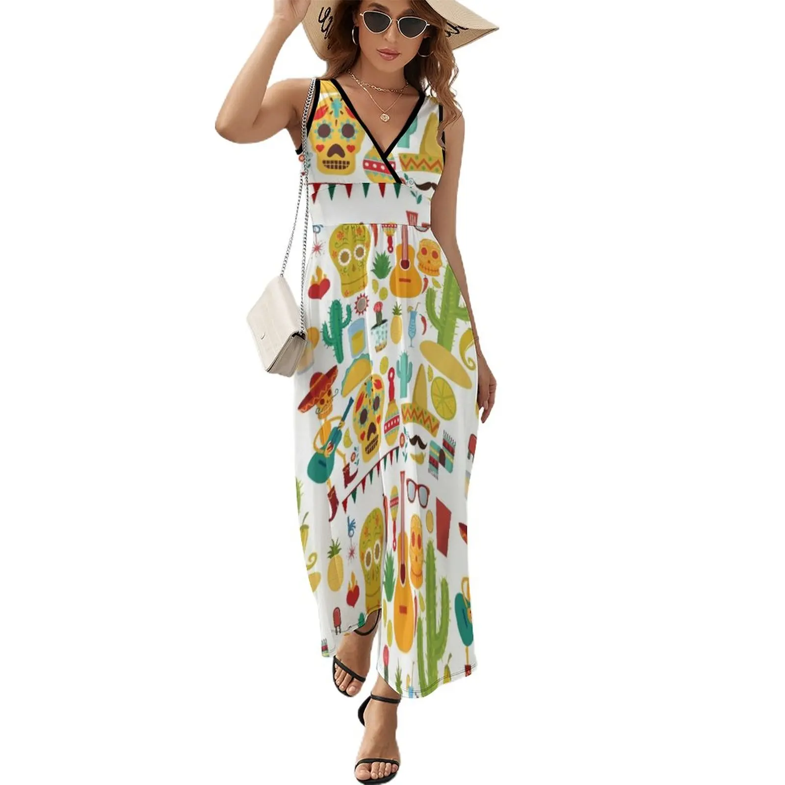 

Fiesta Pattern Sleeveless Dress Aesthetic clothing Summer skirt Long dresses purple dress