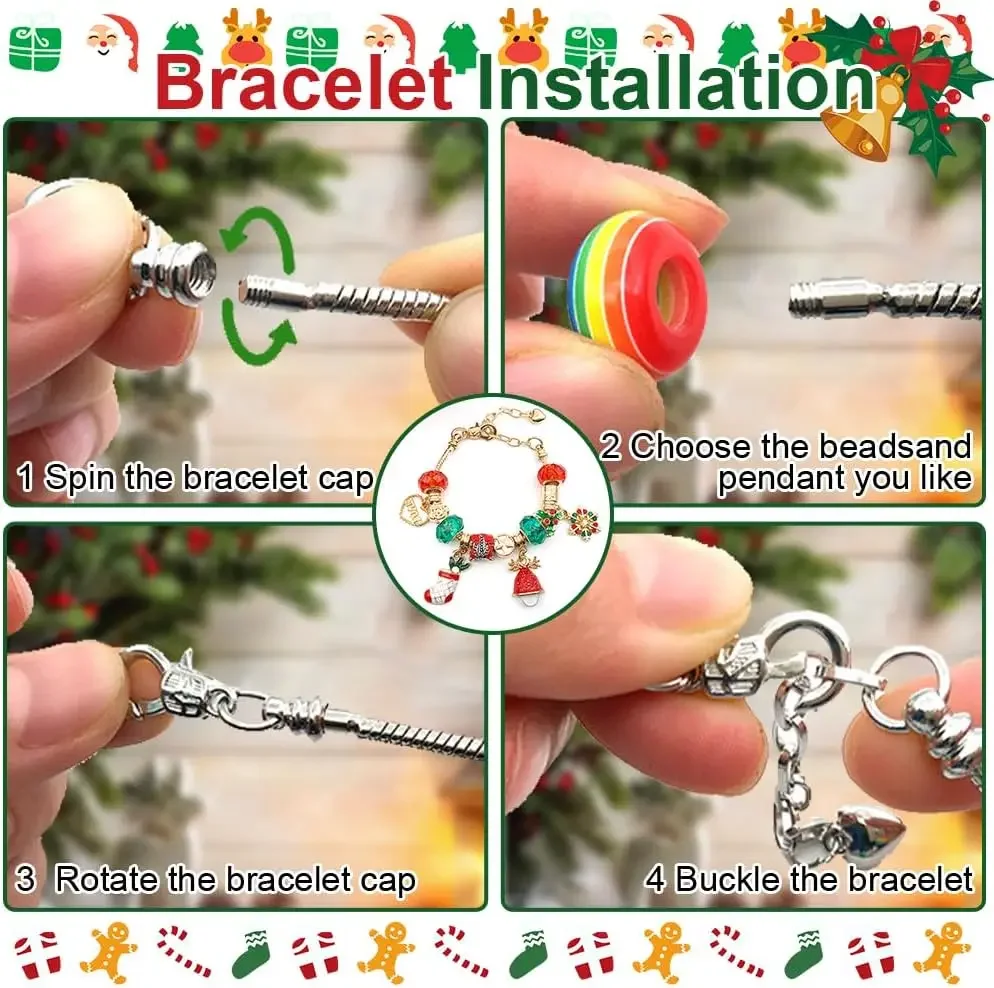 Christmas Bracelet, DIY Making Kit Christmas New Year Birthday Gift 22 Charm Beads 2 Bracelets